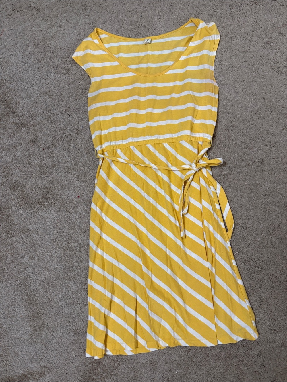 Old Navy Yellow and White Striped Tie-Waist Midi Dress
